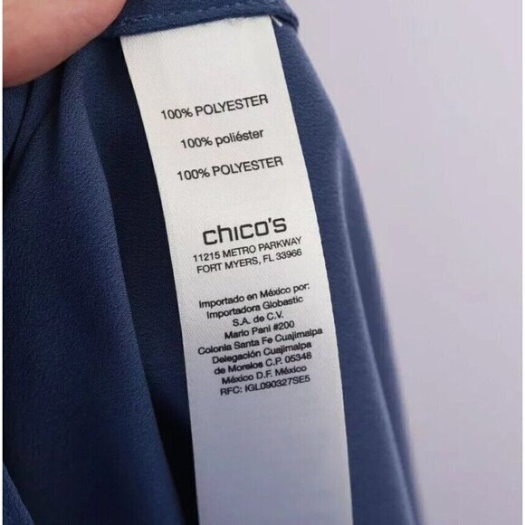 Chico’s 0 Sz S Chiffon Cold Shoulder Button Down Shirt Tunic Blouse Blue Women 4 - Picture 9 of 11